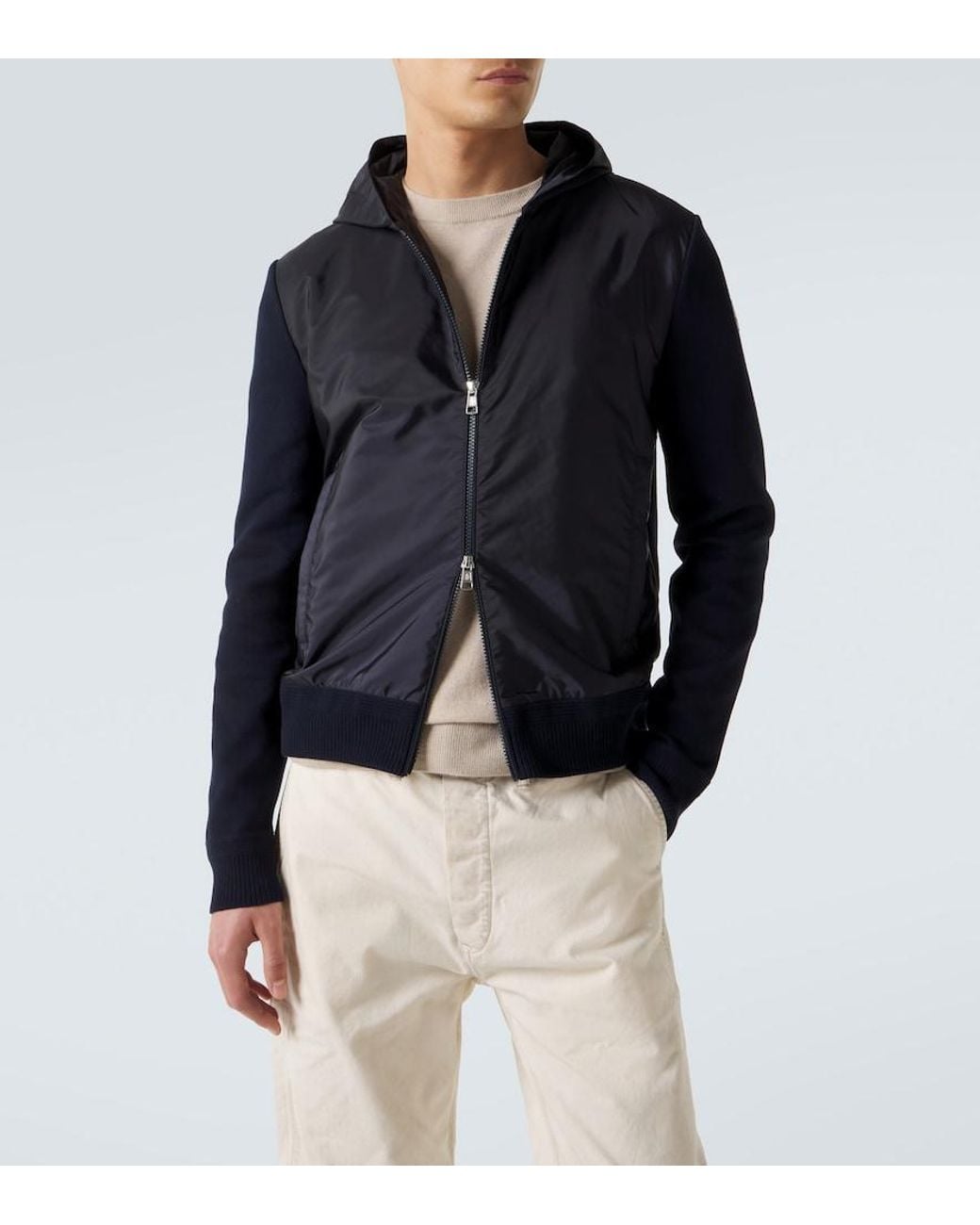 Moncler Blue Tricot Hooded Cotton-Blend Jacket for men