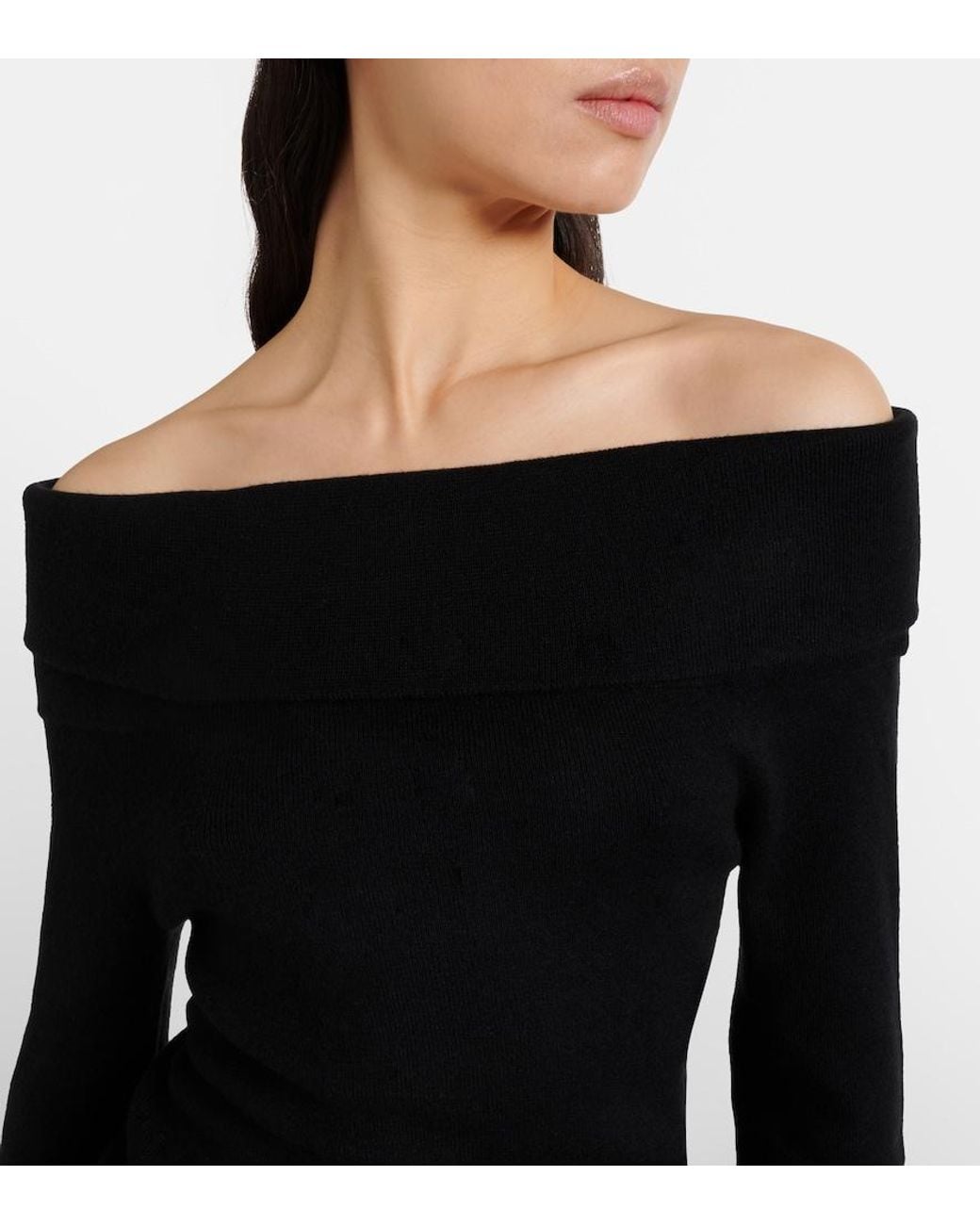 Lisa Yang Black Off-Shoulder Cotton And Cashmere Top