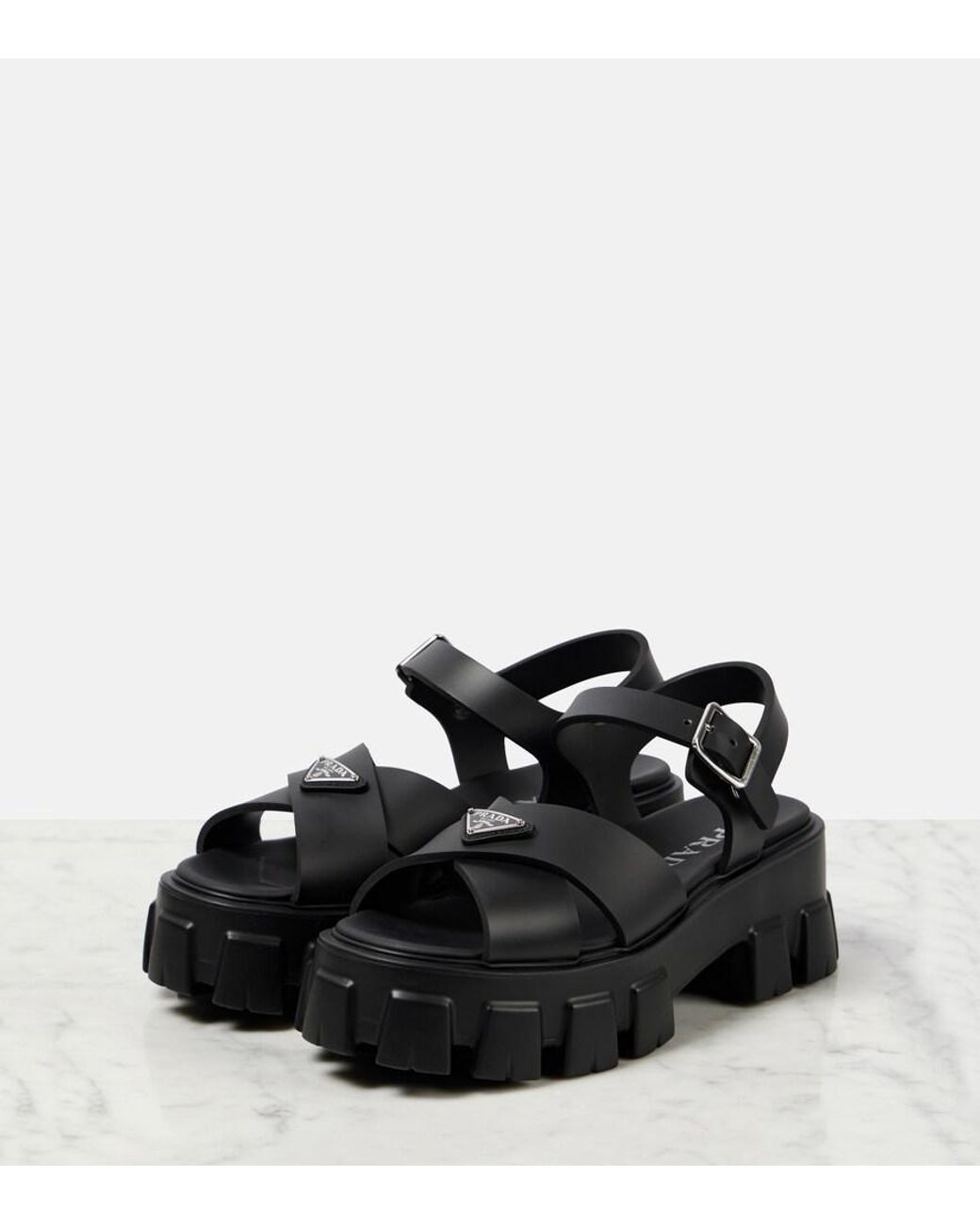 Prada Black Plateausandalen Monolith