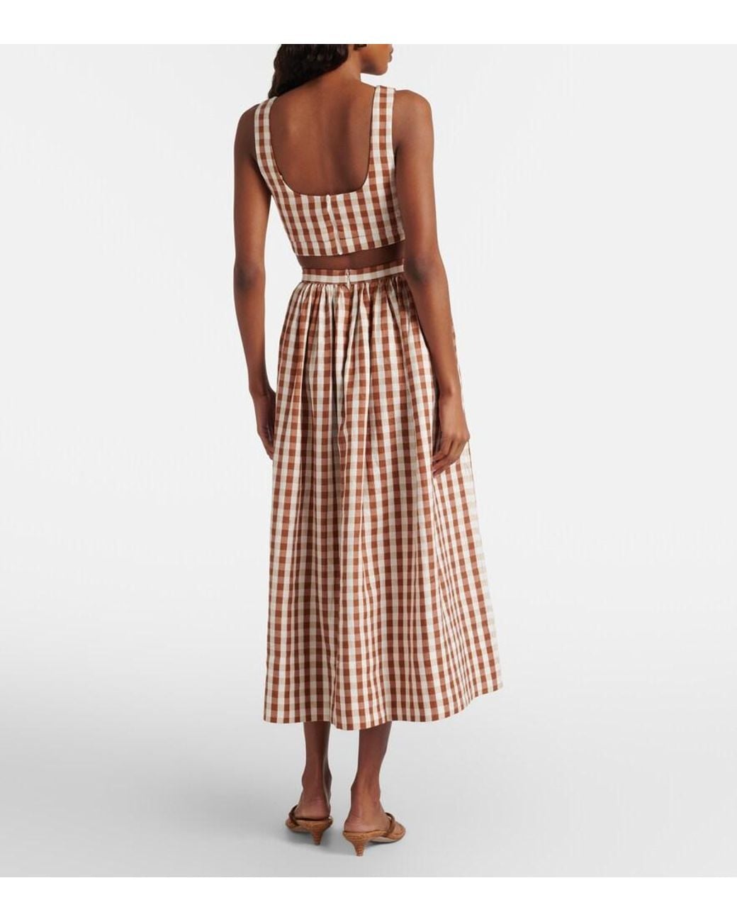 Faithfull The Brand Brown Ida Gingham Linen Midi Skirt