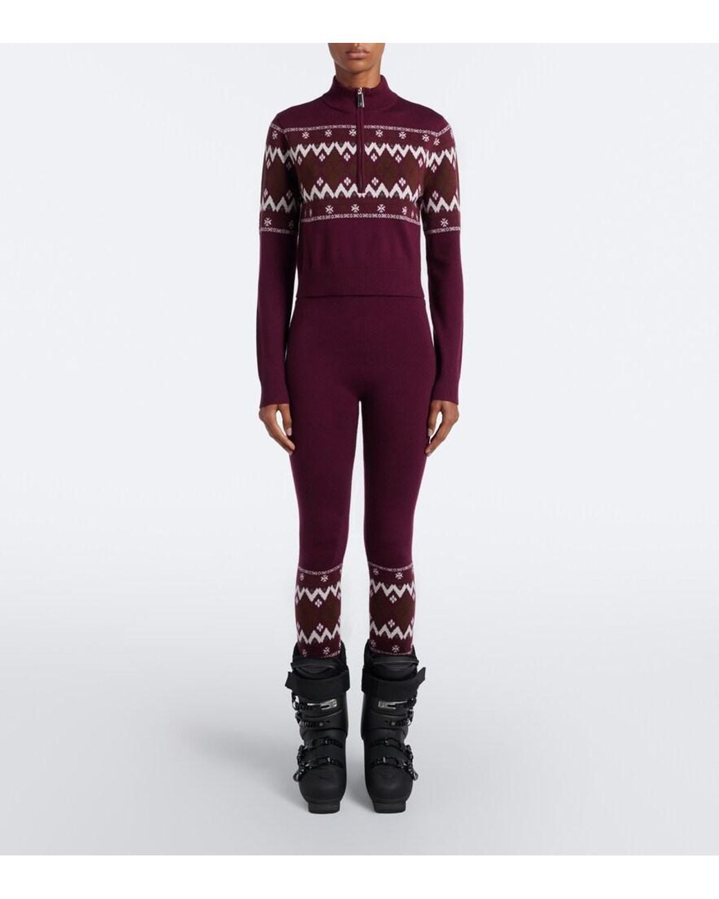 Perfect Moment Red Fair Isle Wool Half-Zip Sweater