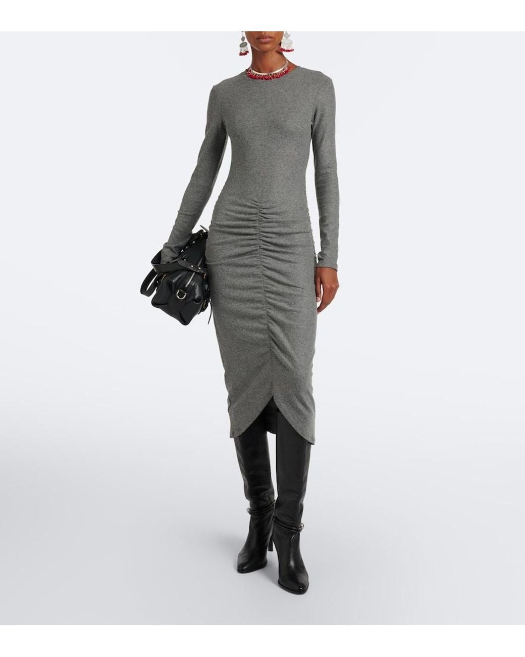Isabel Marant Gray Dyling Ruched Jersey Midi Dress