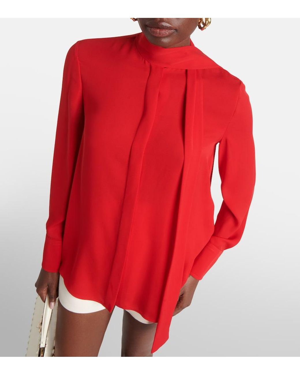 Valentino Red Bow-Detail Silk Blouse