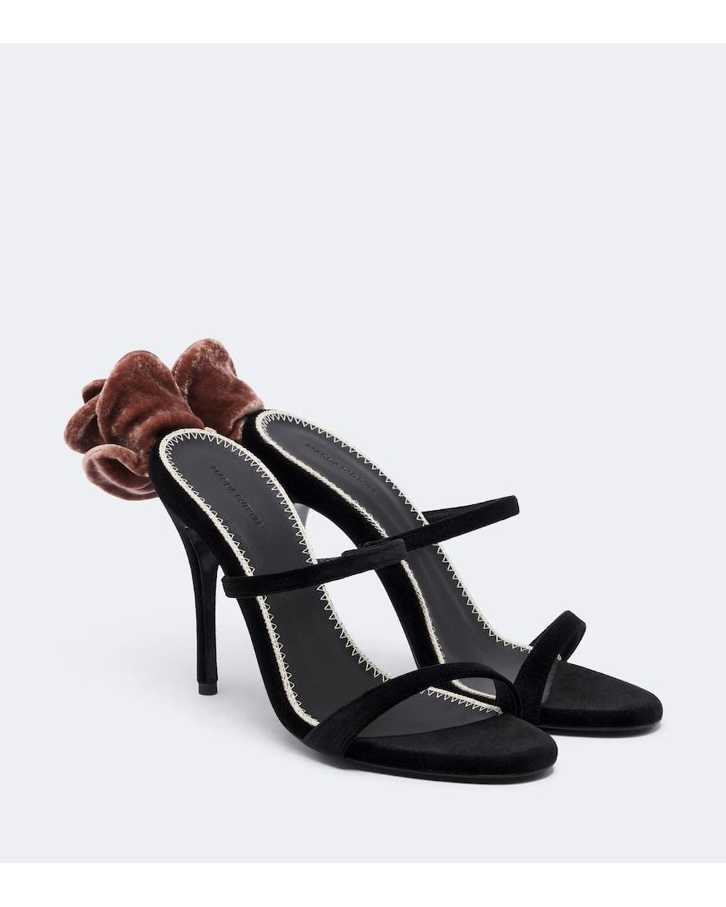 Magda Butrym Black Floral-Applique Velvet Mules