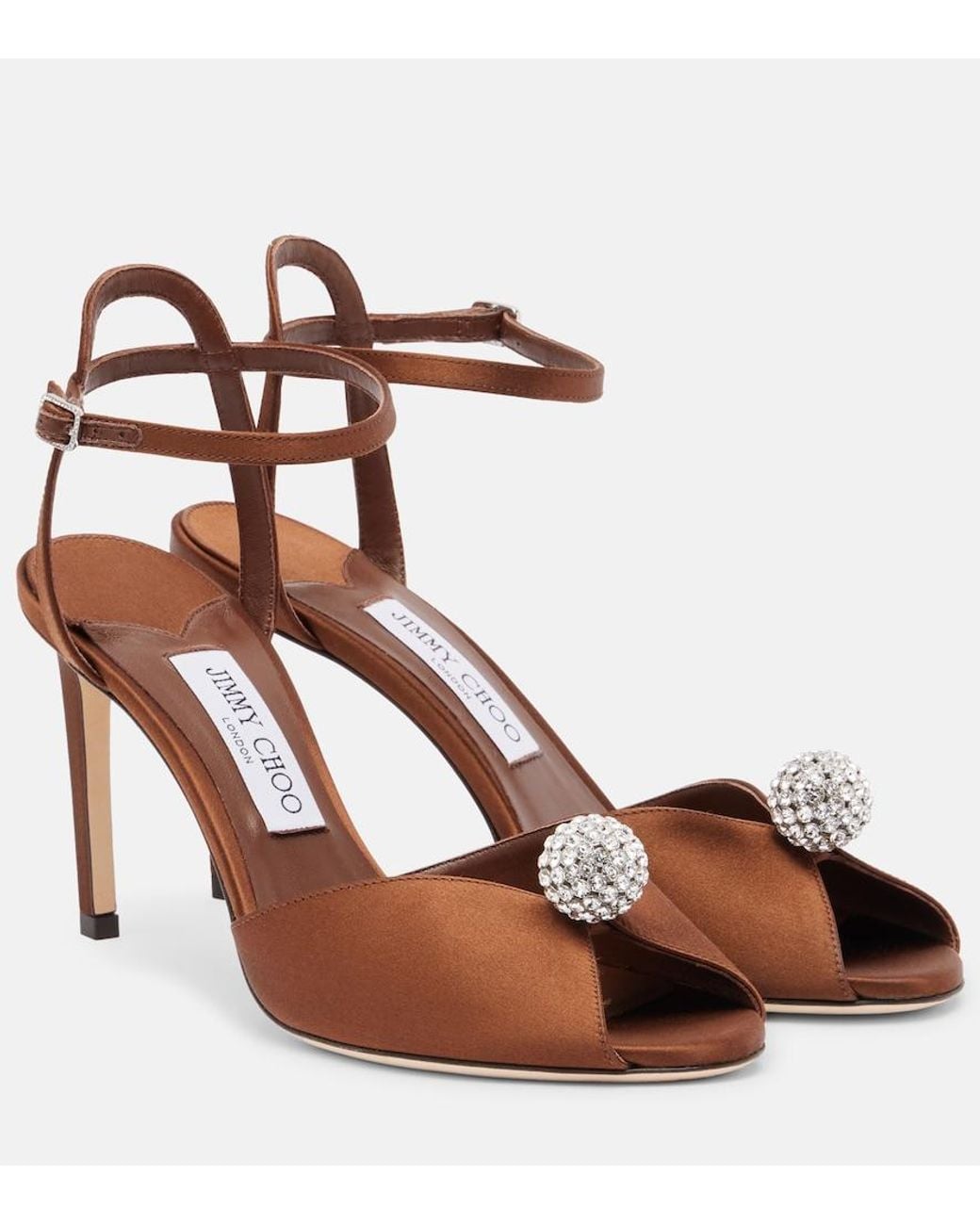 Jimmy Choo Brown Sacora 85 Satin Peep-Toe Sandals