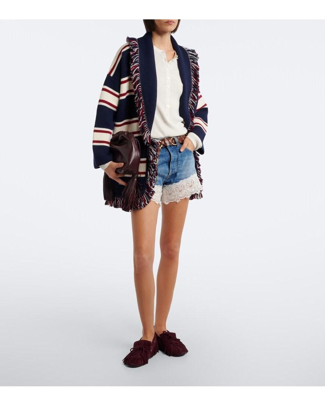 Alanui Blue Romance Lace-Trimmed Denim Shorts