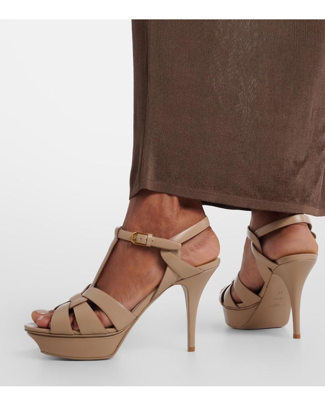 Saint Laurent Natural Plateausandalen Tribute 105 Aus Leder