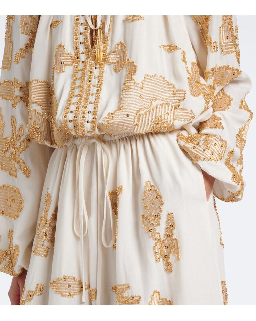 JACQUES WEI Natural Beaded Maxi Dress