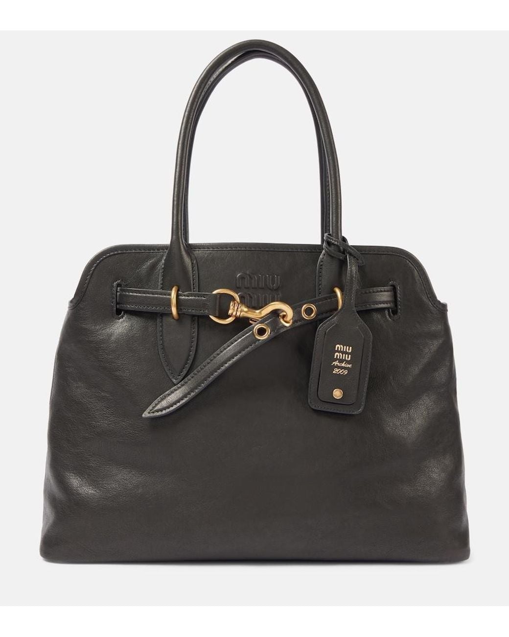 Miu Miu Black Aventure Medium Leather Tote Bag