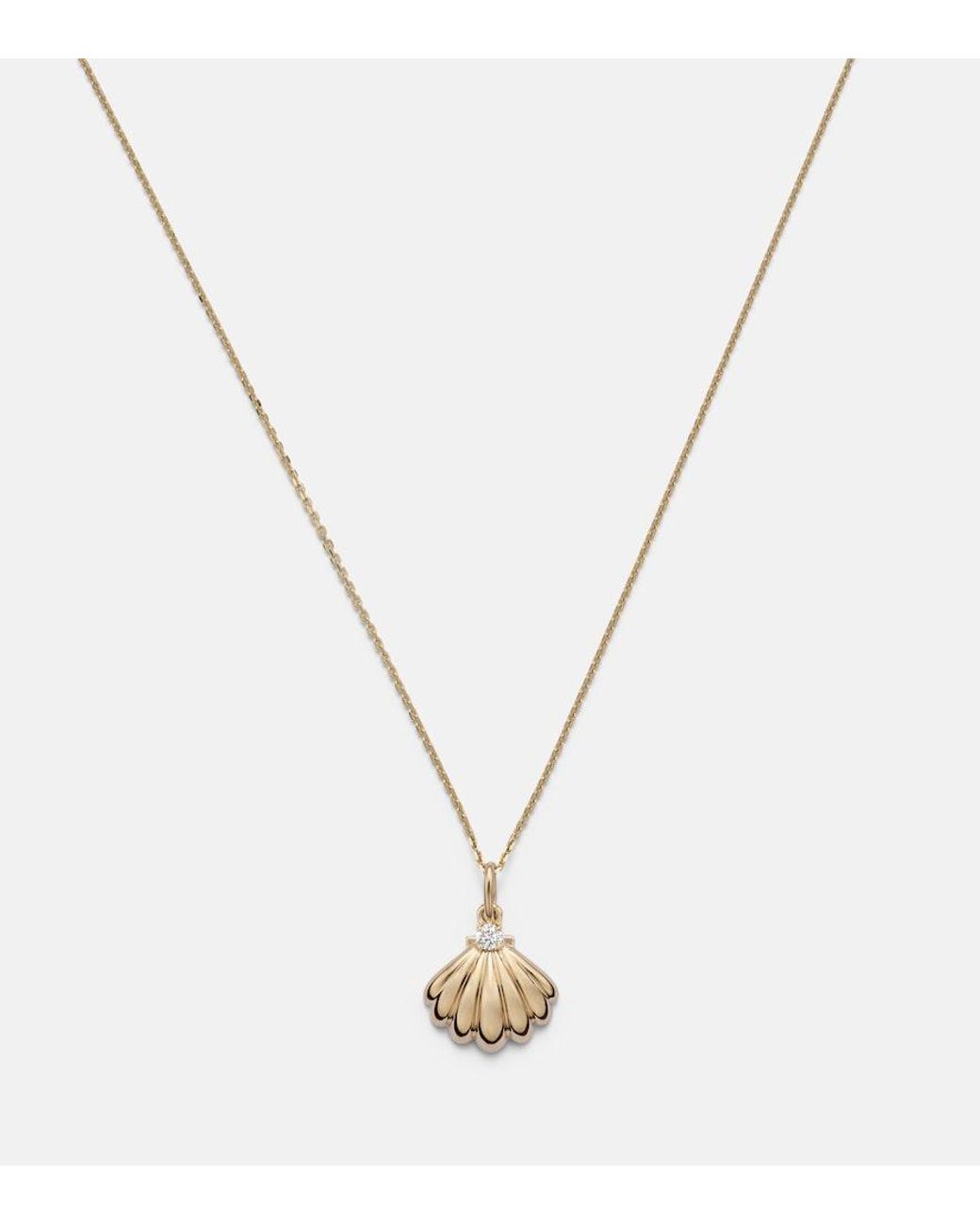 STONE AND STRAND White Vintage Scallop Shell 14Kt Necklace With Diamonds