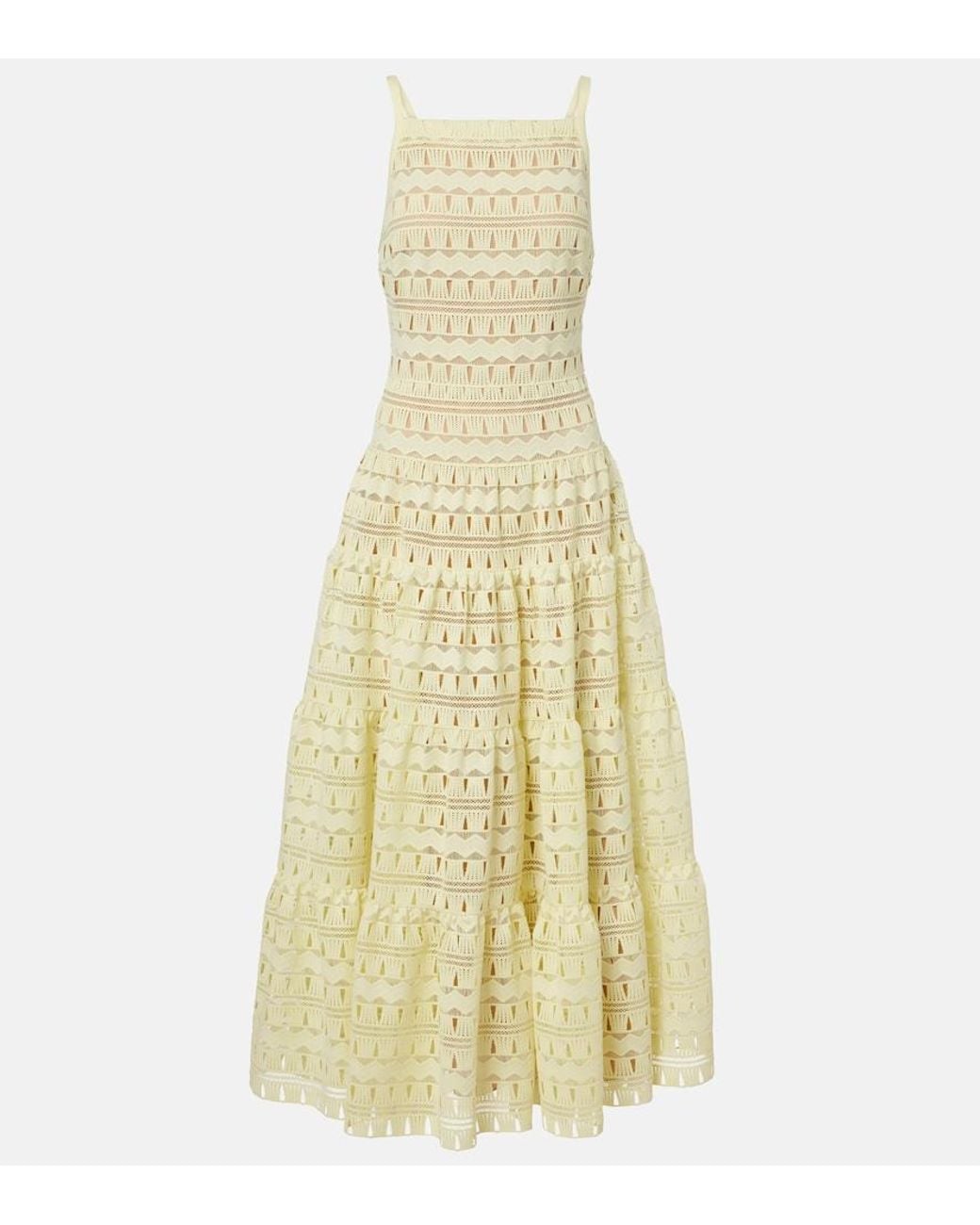 Elie Saab Yellow Macrame Midi Dress