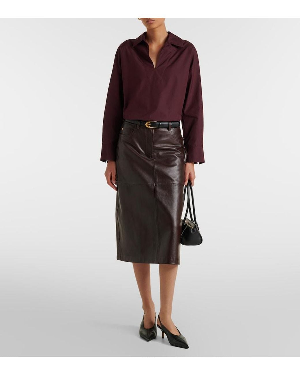 Max Mara Brown Leather Midi Skirt