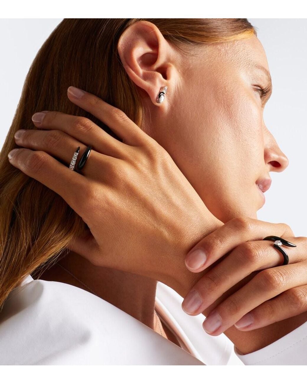 Nikos Koulis White Oui 18Kt And Enamel Ring With Diamonds