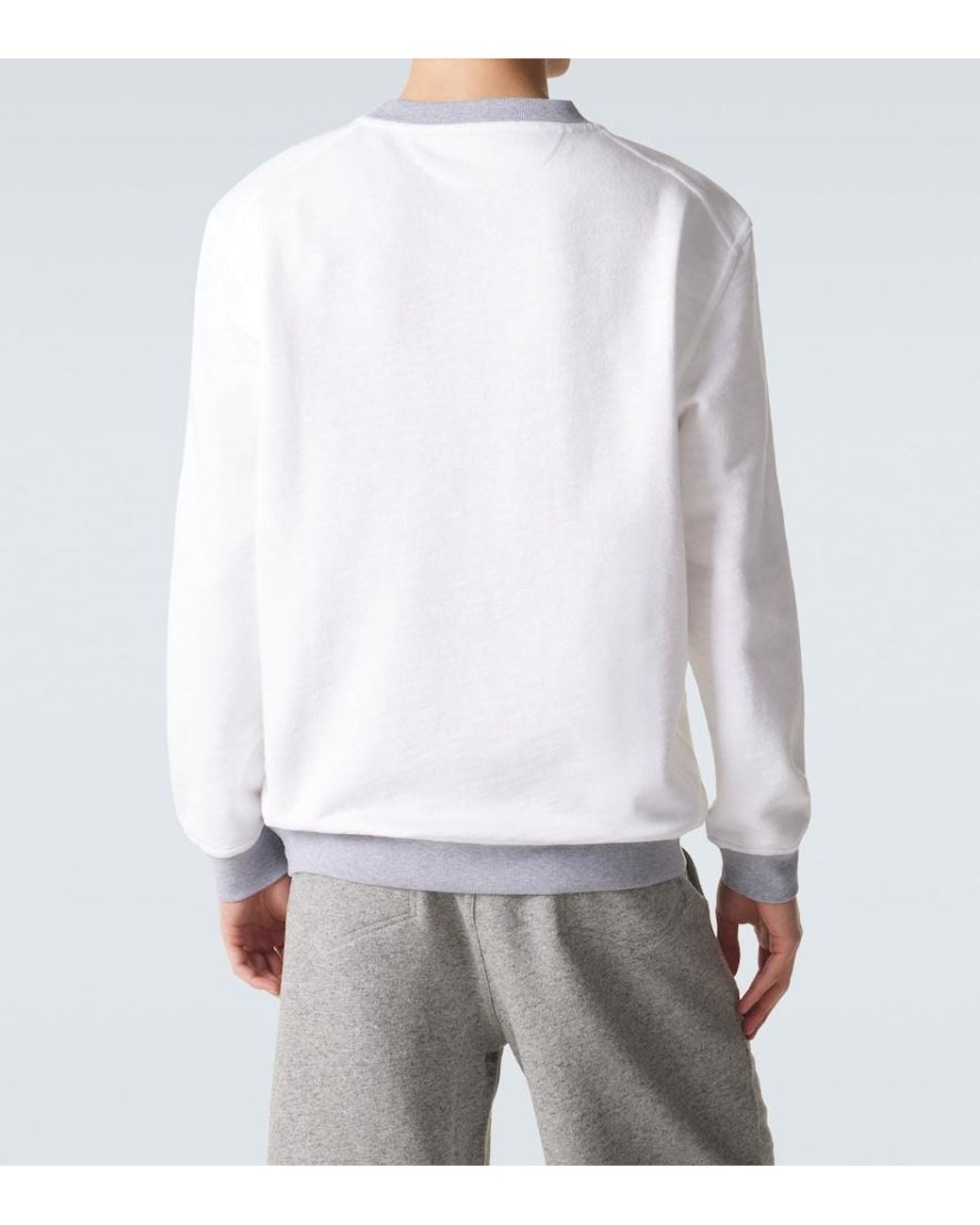Brunello Cucinelli White Printed Cotton And Linen Sweatshirt for men