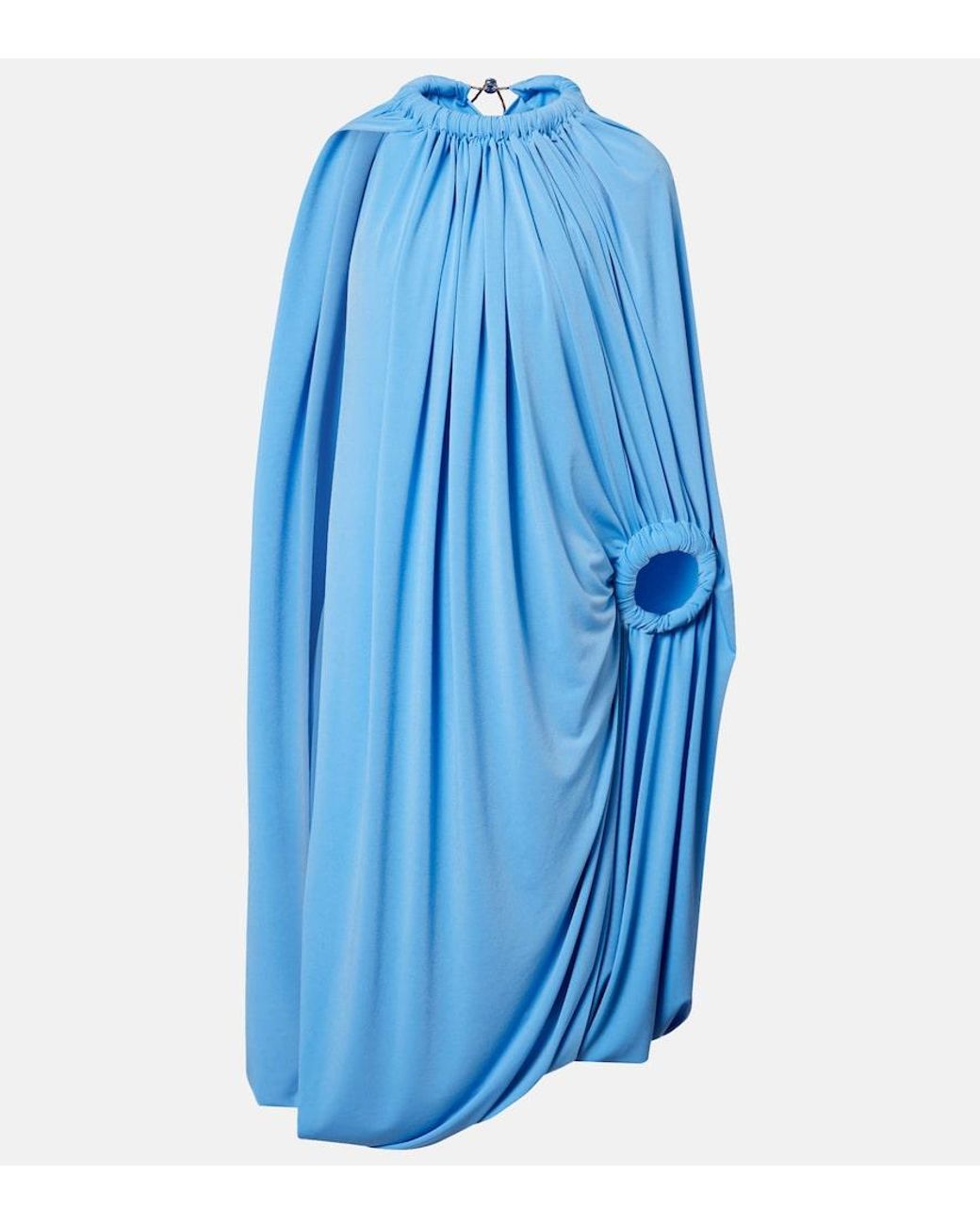 Coperni Blue Caped Draped Smocked Midi Dress