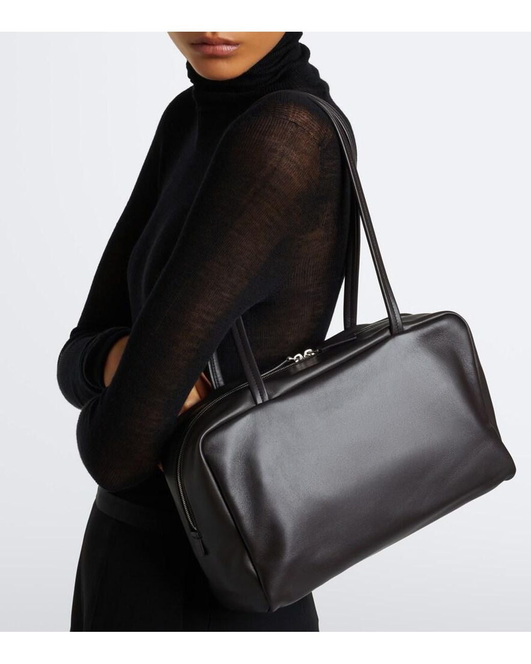 The Row Black Astra Medium Leather Shoulder Bag