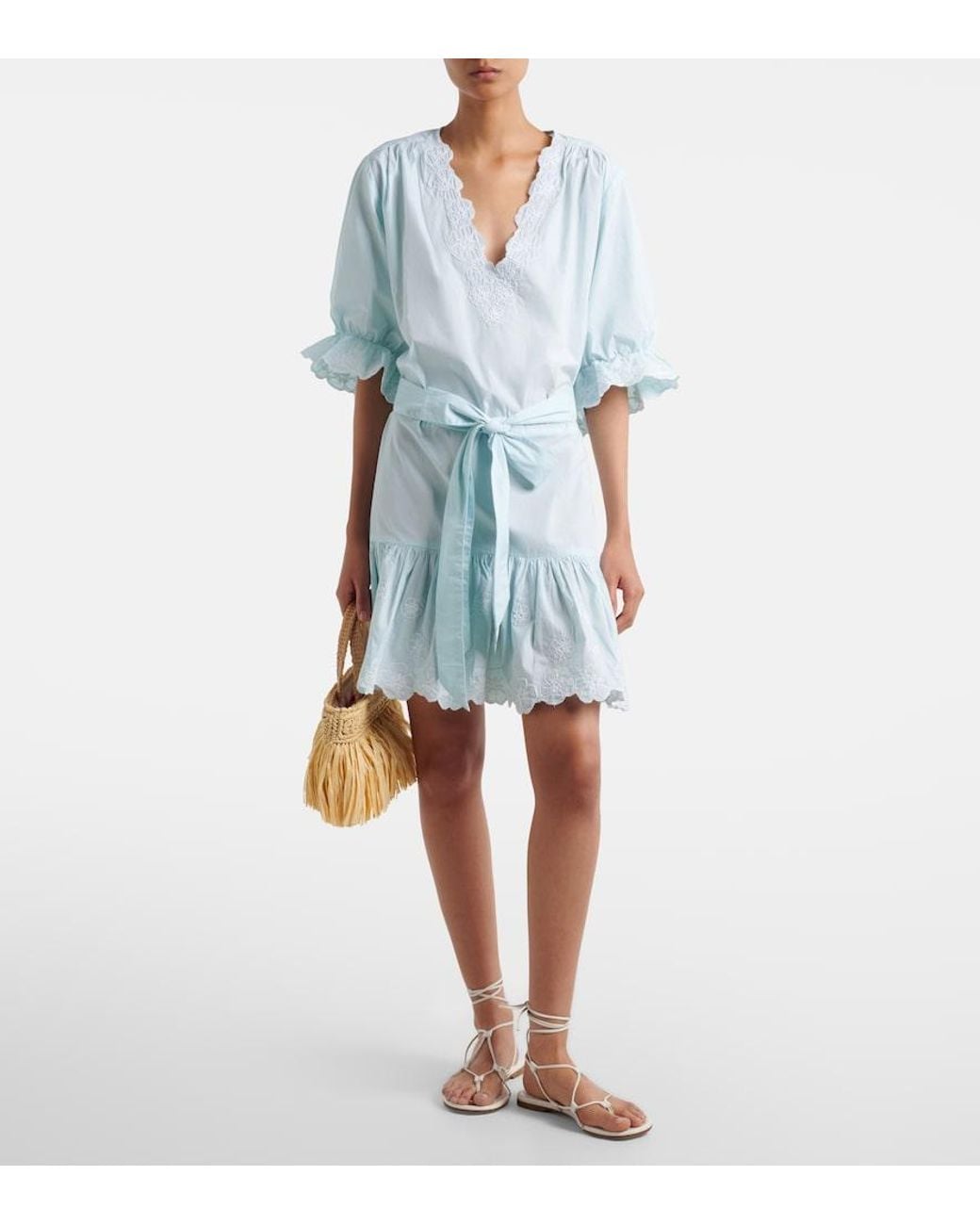 Juliet Dunn Blue Embroidered Cotton Poplin Minidress