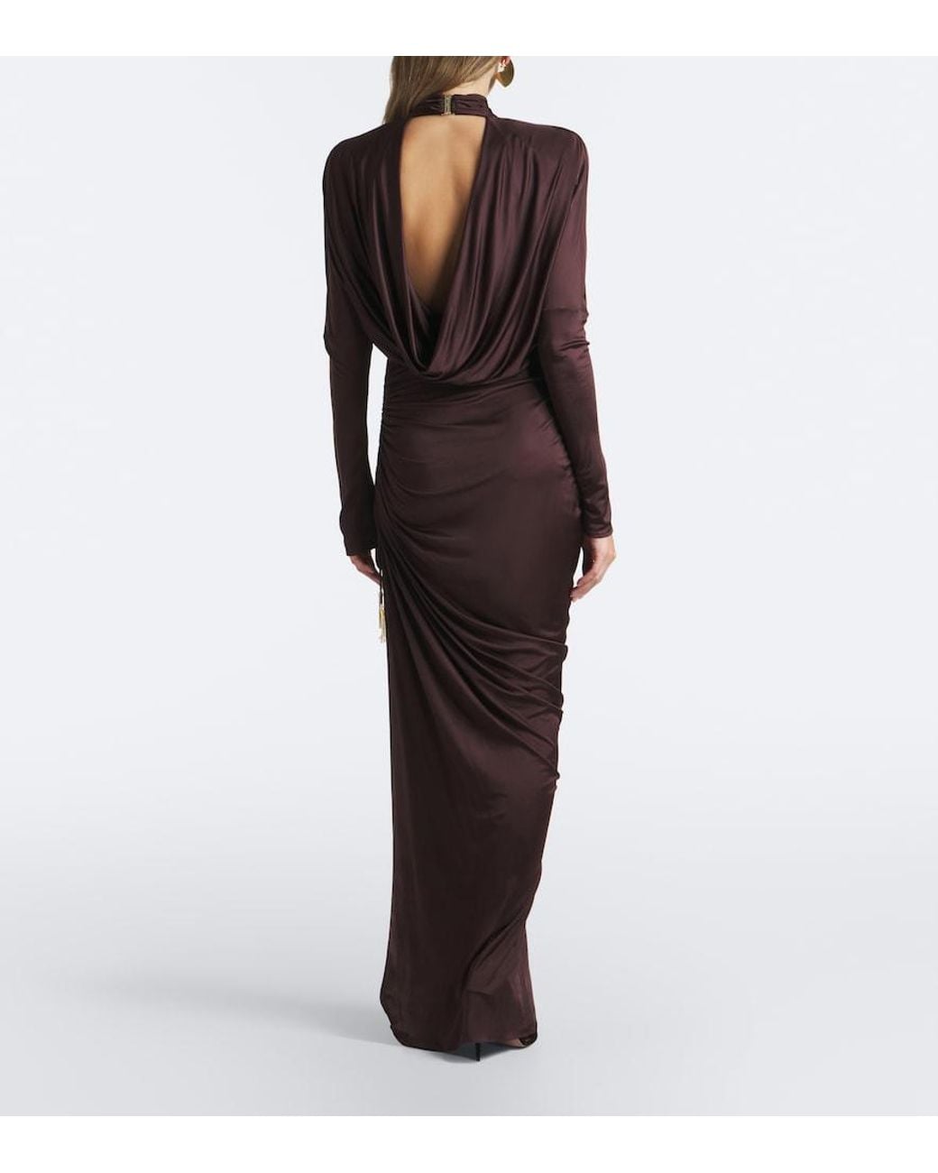 Balmain Purple Draped Jersey Maxi Dress