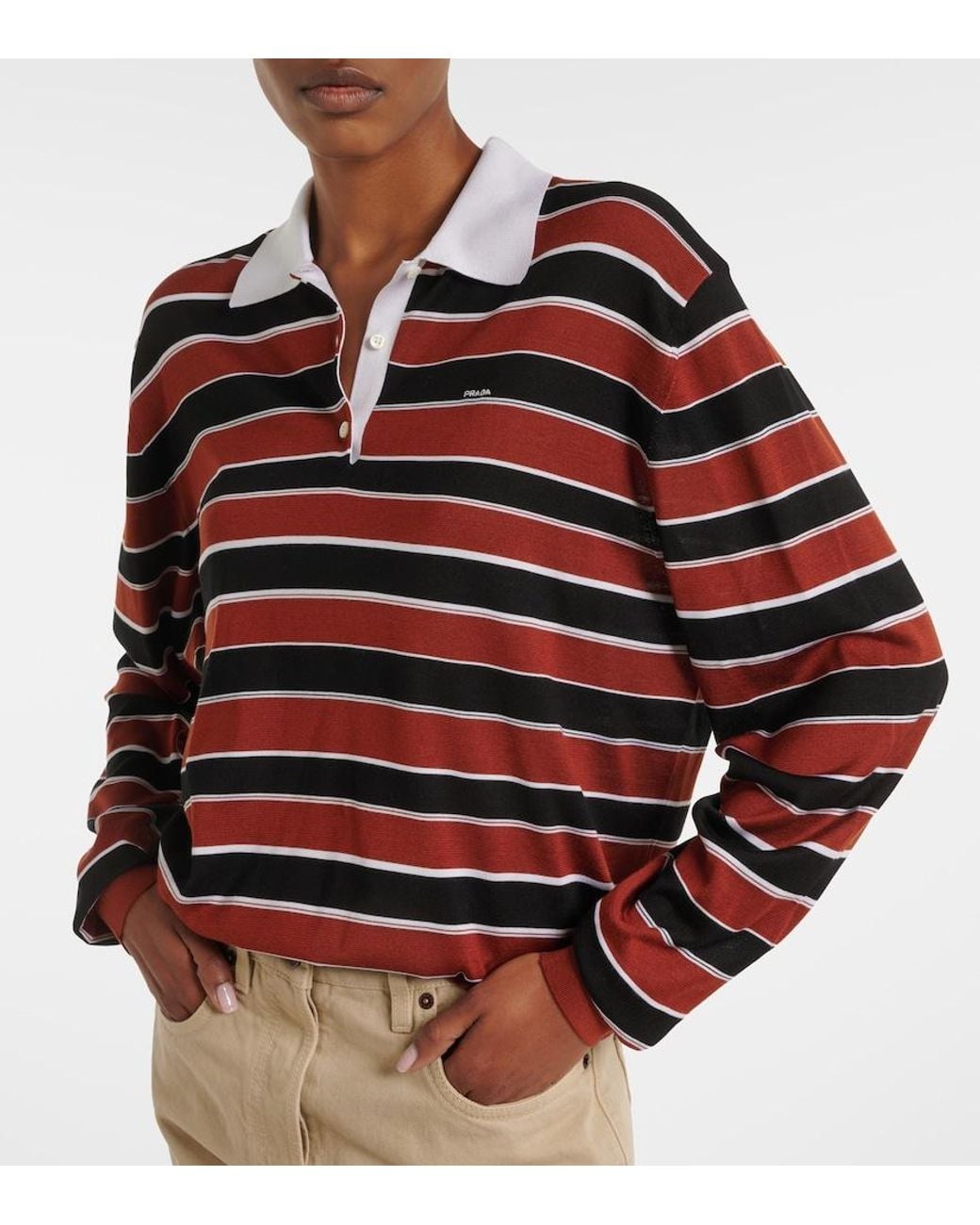 Prada Red Striped Silk Polo Shirt