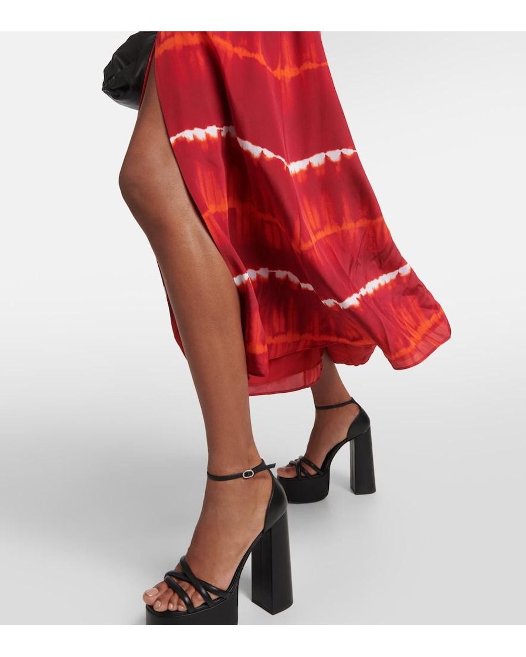 Altuzarra Red Printed Off-Shoulder Silk Midi Dress