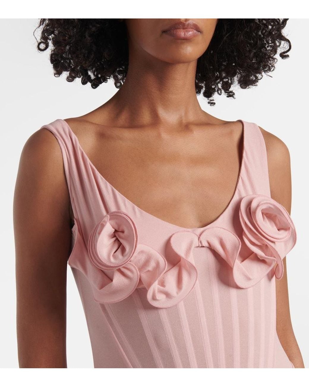 Magda Butrym Pink Floral-Applique Silk-Blend Bustier Dress