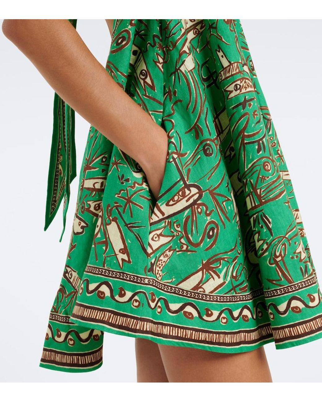 ALÉMAIS Green Fish Sticks Printed Linen Minidress