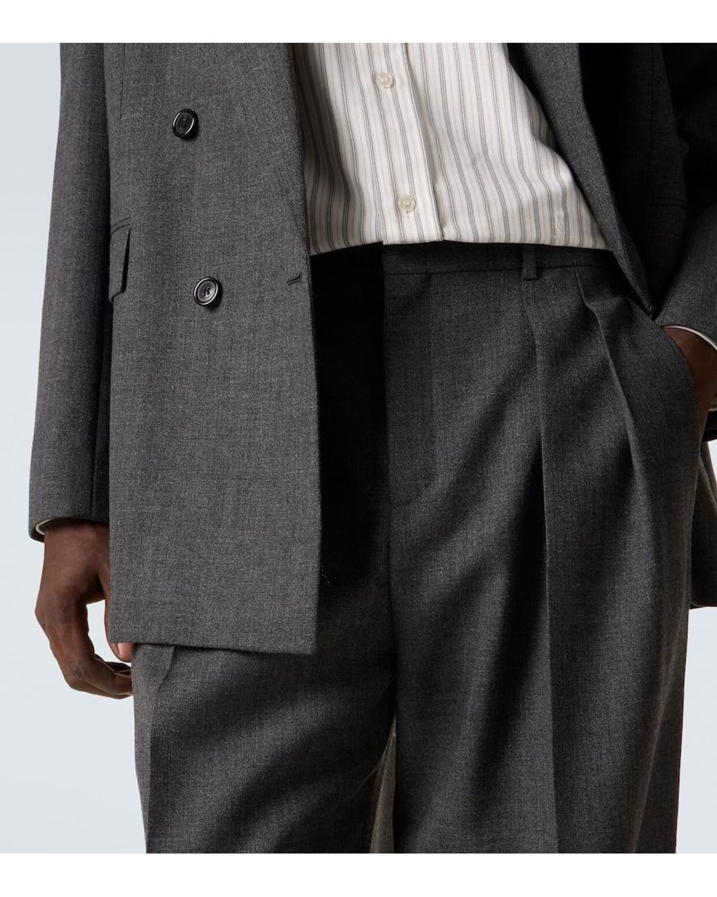 Saint Laurent Low-Rise Wool Chine Wide-Leg Pants in Grey for Men