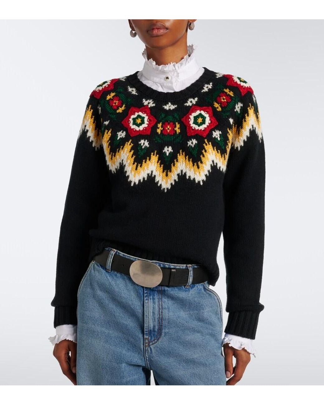 Polo Ralph Lauren Blue Crochet Wool And Cotton Sweater