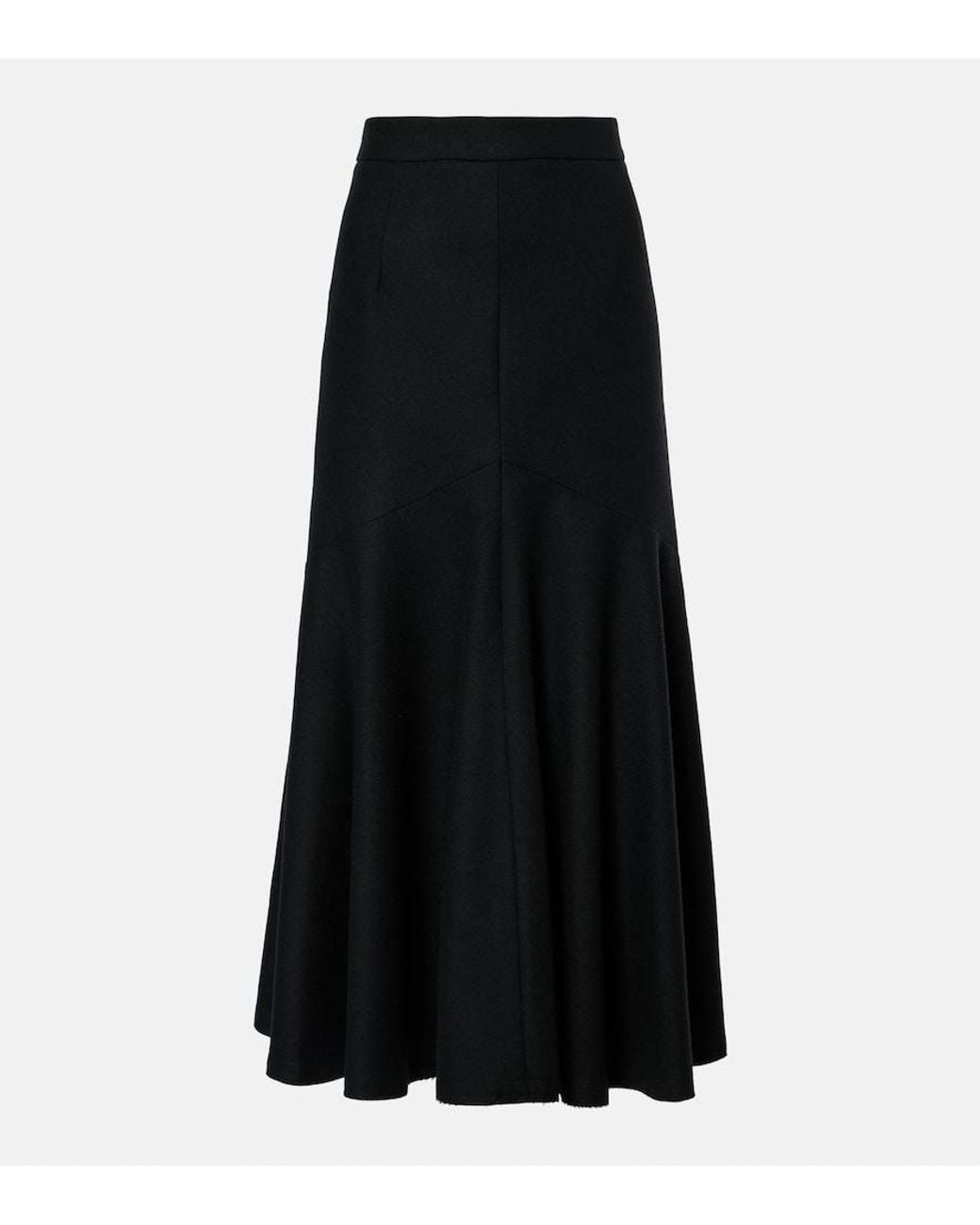 Patou Black Peplum Wool-Blend Midi Skirt