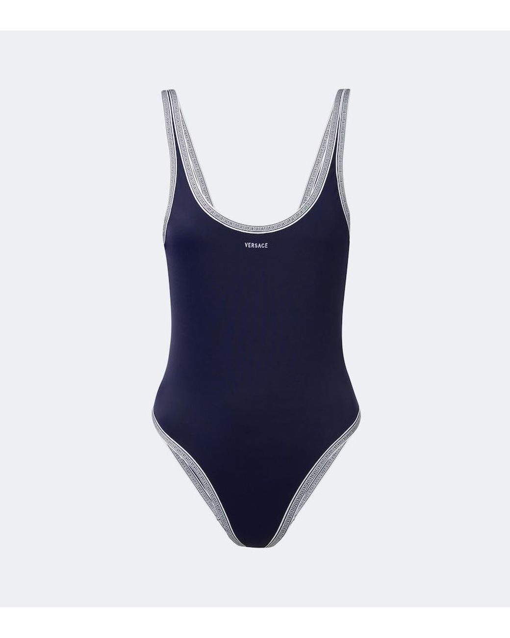 Versace Blue Greca Logo Embroidered Swimsuit
