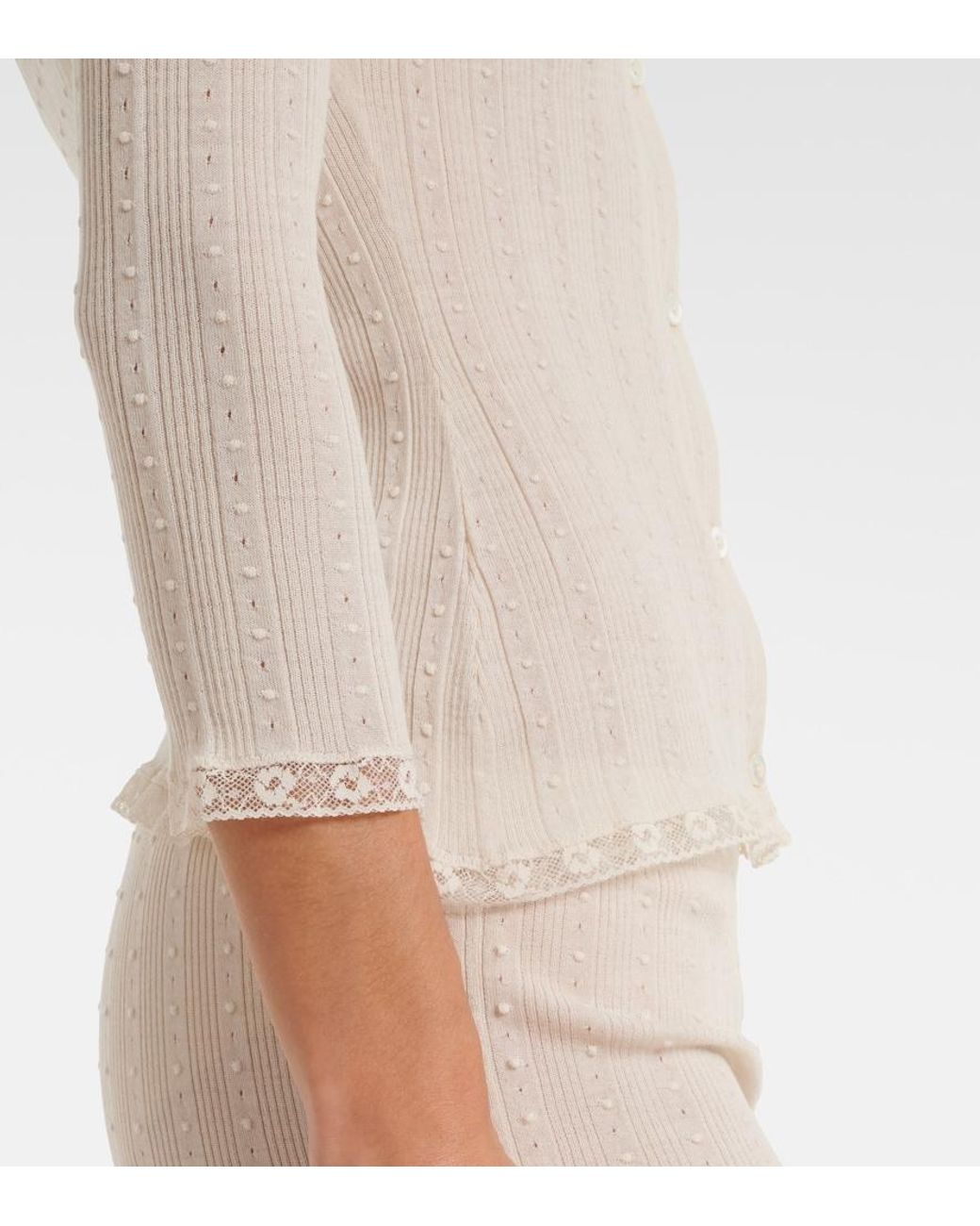 Gucci White Lace-Trimmed Wool Cardigan