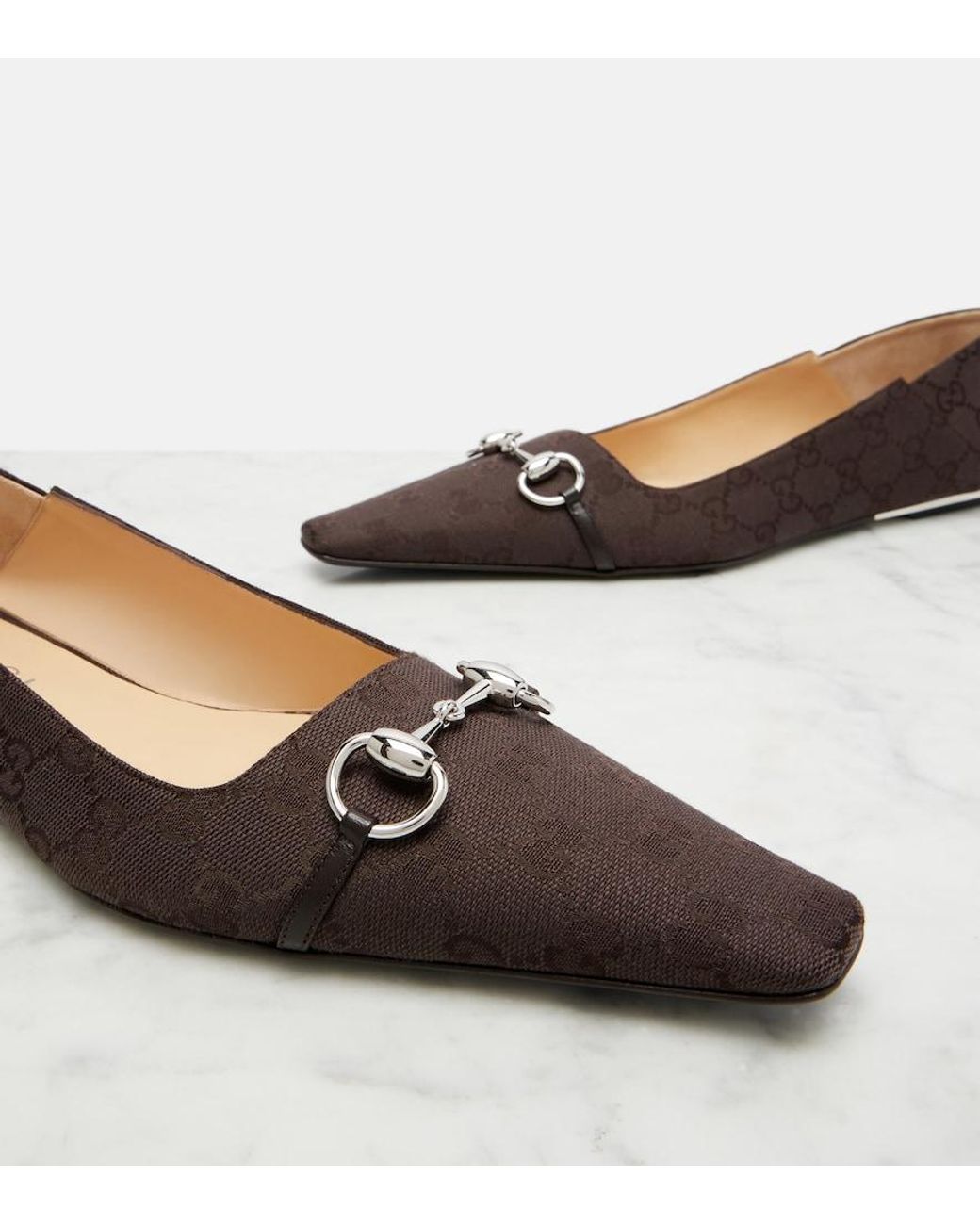Gucci Brown Vittoria Gg Canvas Ballet Flats