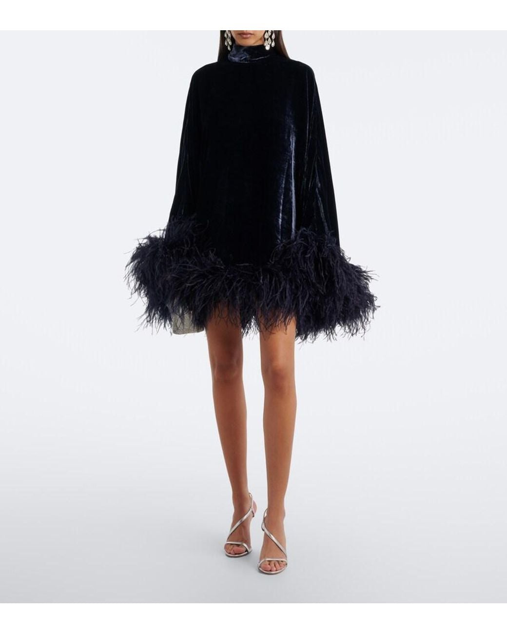 Taller Marmo Blue Vegas Feather-Trimmed Velvet Minidress