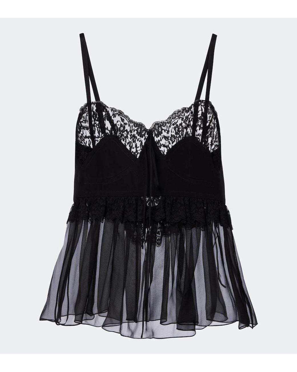 Chloé Black Ruffled Silk Crepe De Chine Top