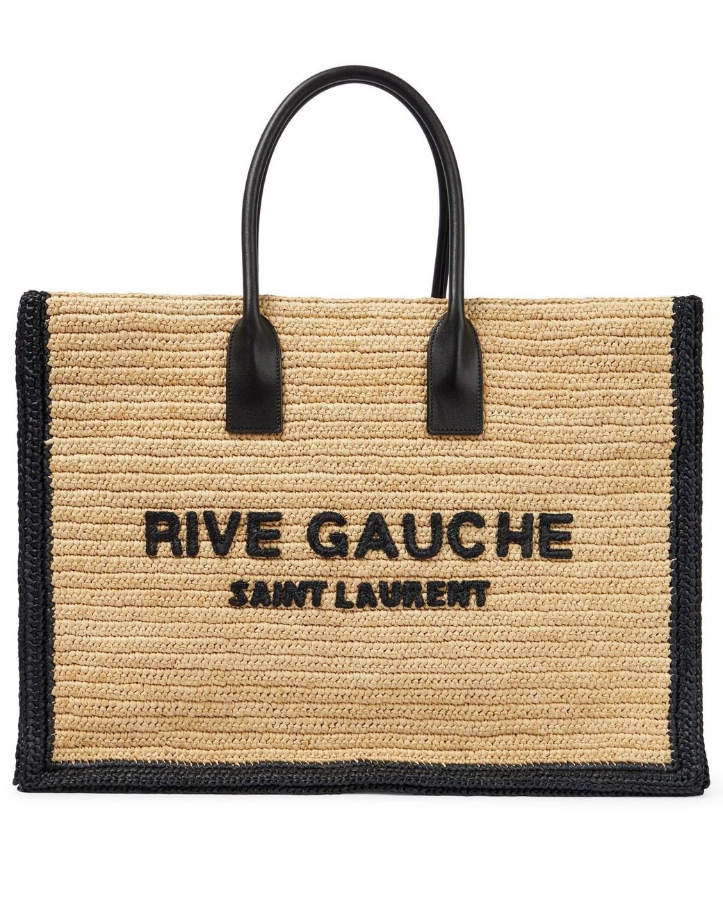 Rive gauche large tote bag in embroidered raffia and leather