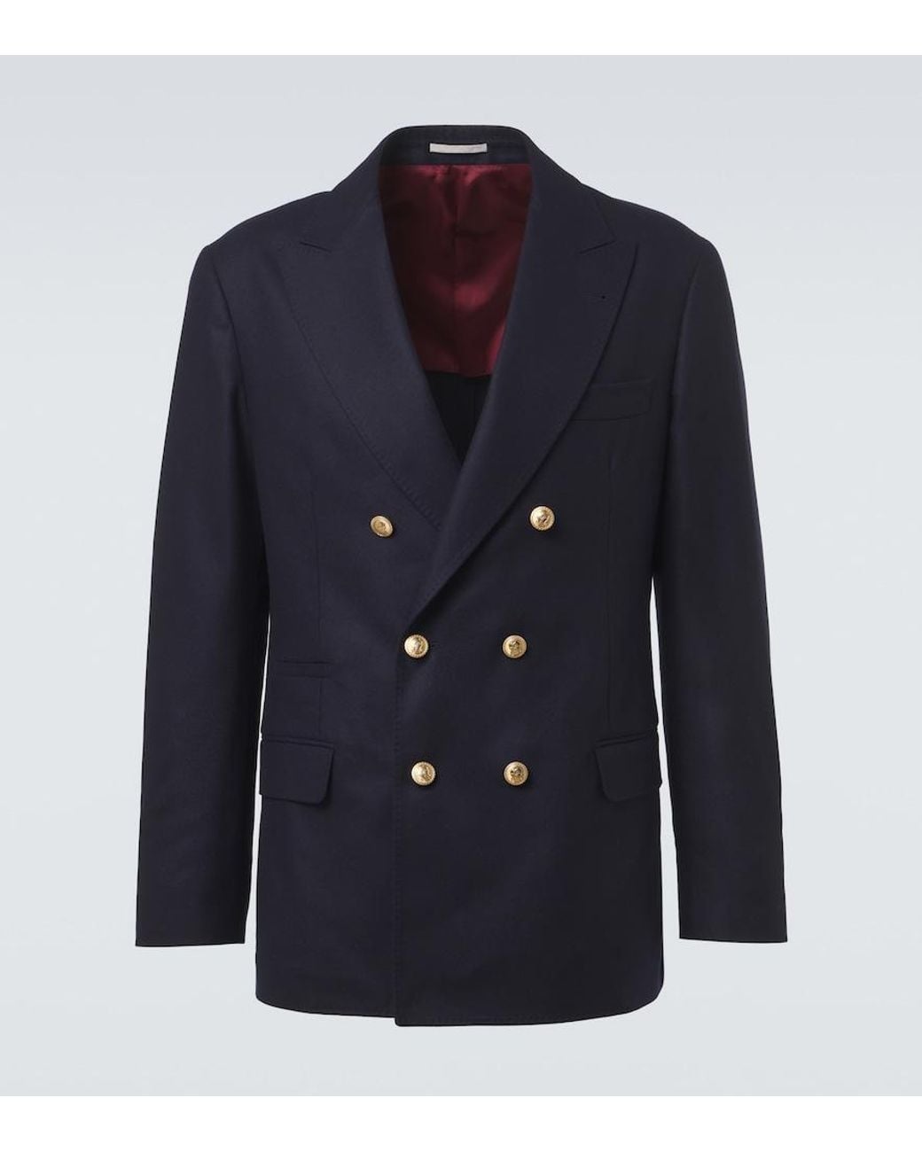 Brunello Cucinelli Blue Double-Breasted Virgin Wool Blazer for men