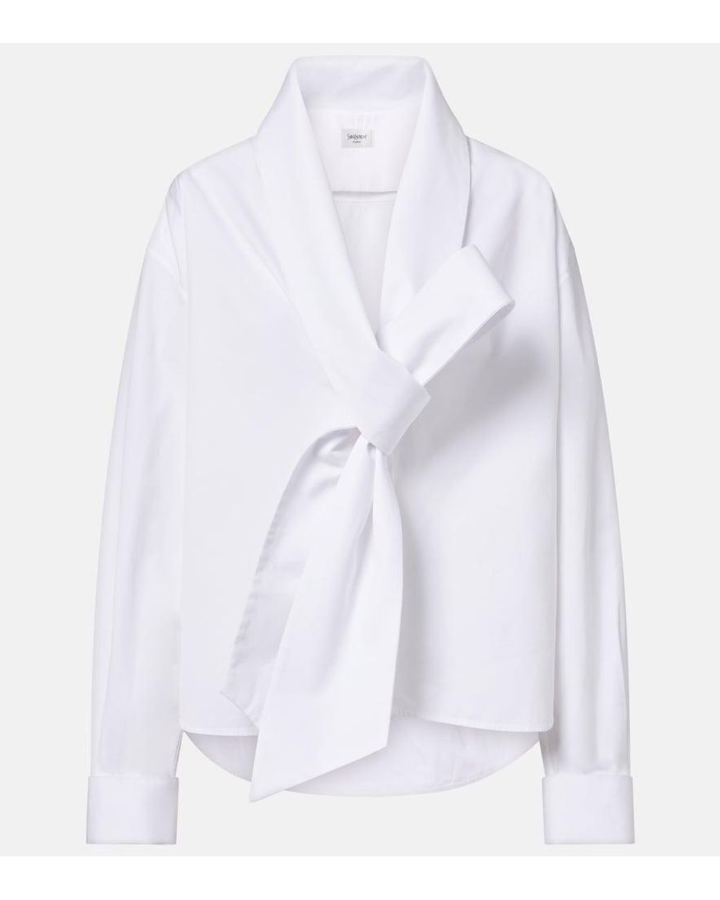 Saint Laurent White Bow-Detail Cotton Poplin Shirt