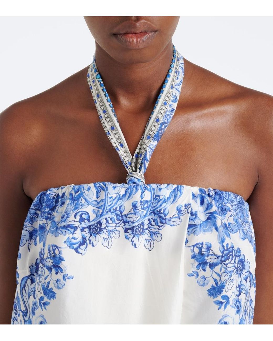 Camilla Blue Floral Crystal-Embellished Silk Jumpsuit