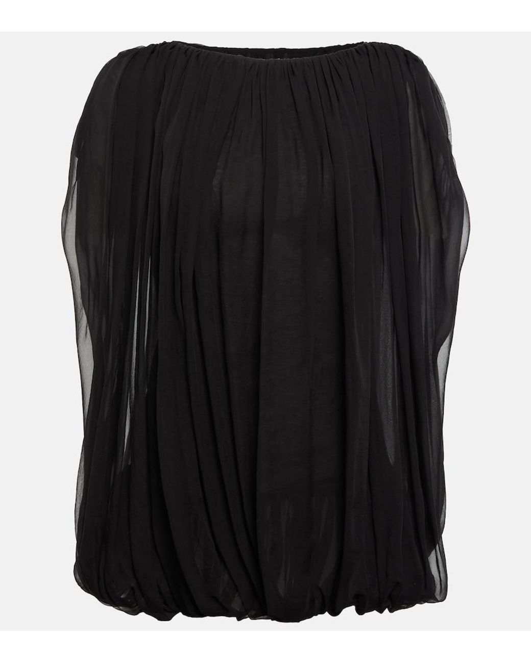 Rick Owens Black Gathered Silk Chiffon Top