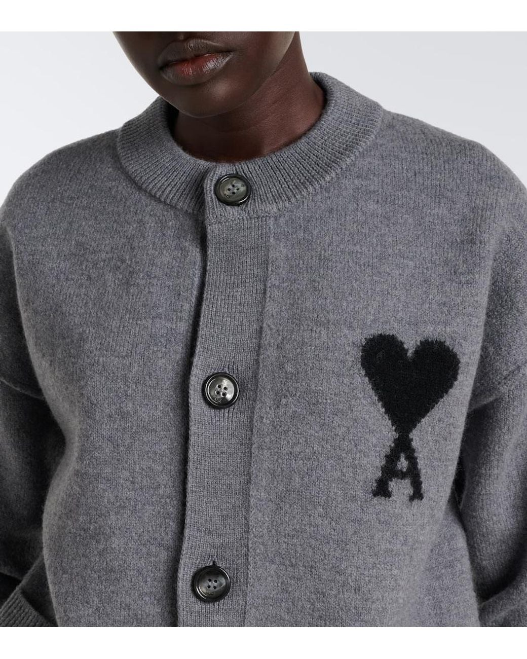 AMI Gray Ami De Coeur Wool Cardigan