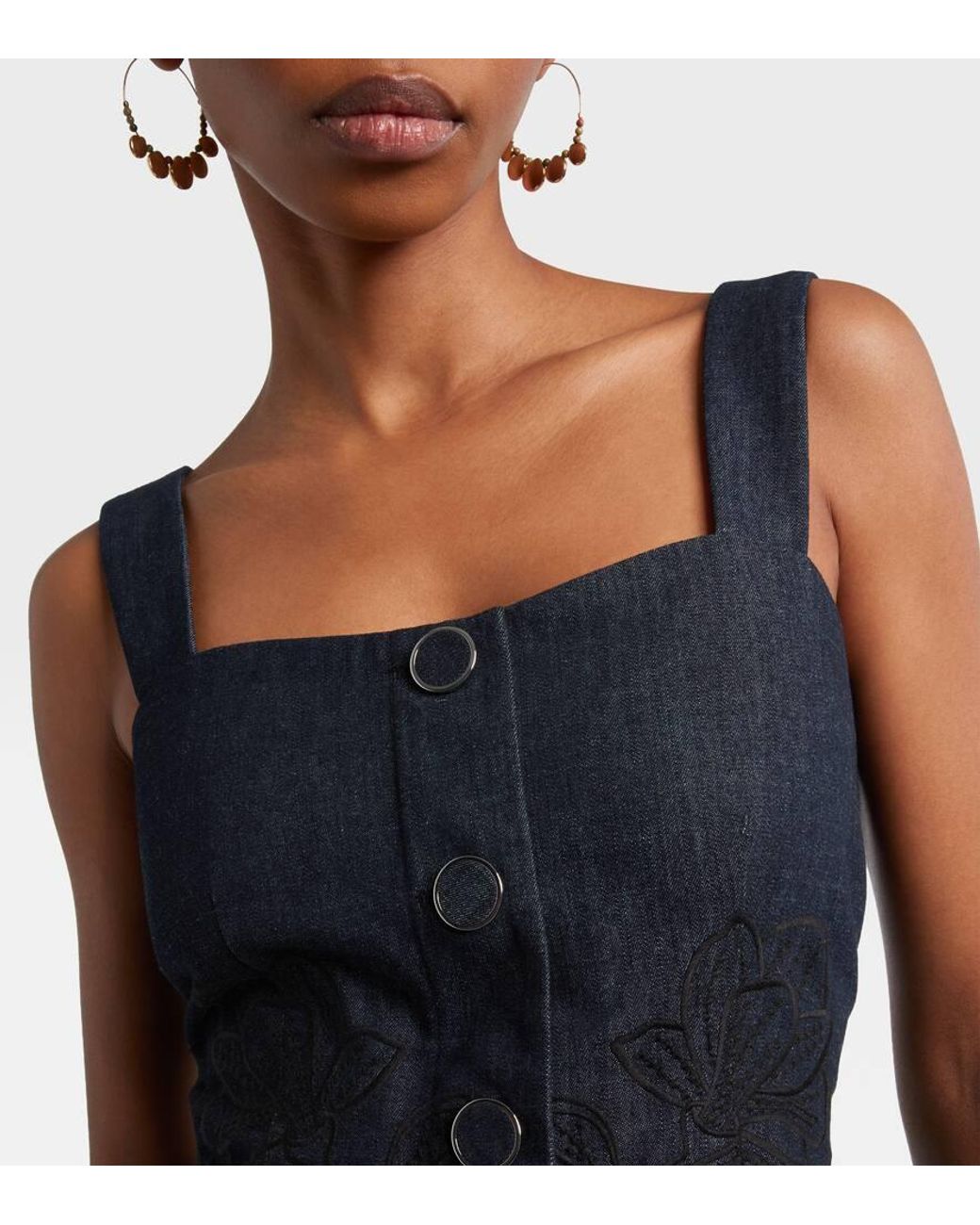 Veronica Beard Blue Mirielle Cotton Chambray Top