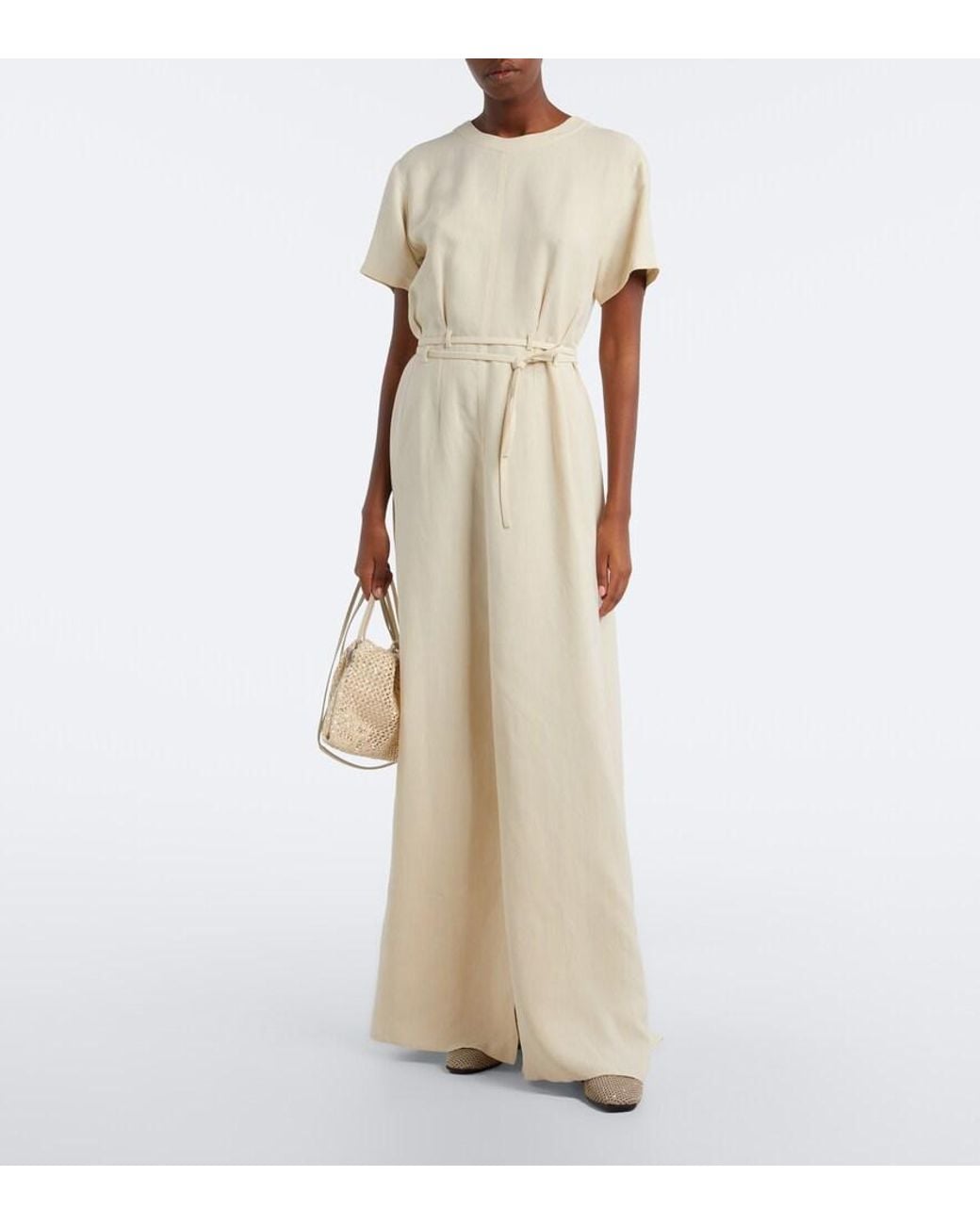Brunello Cucinelli White Monilli Belted Maxi Dress