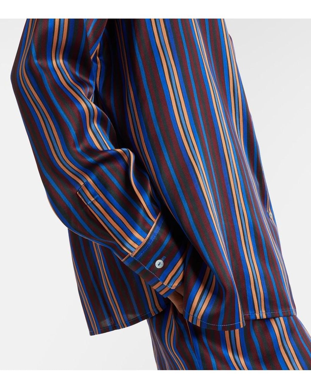 Asceno Blue Maya Striped Silk Charmeuse Pajama Shirt