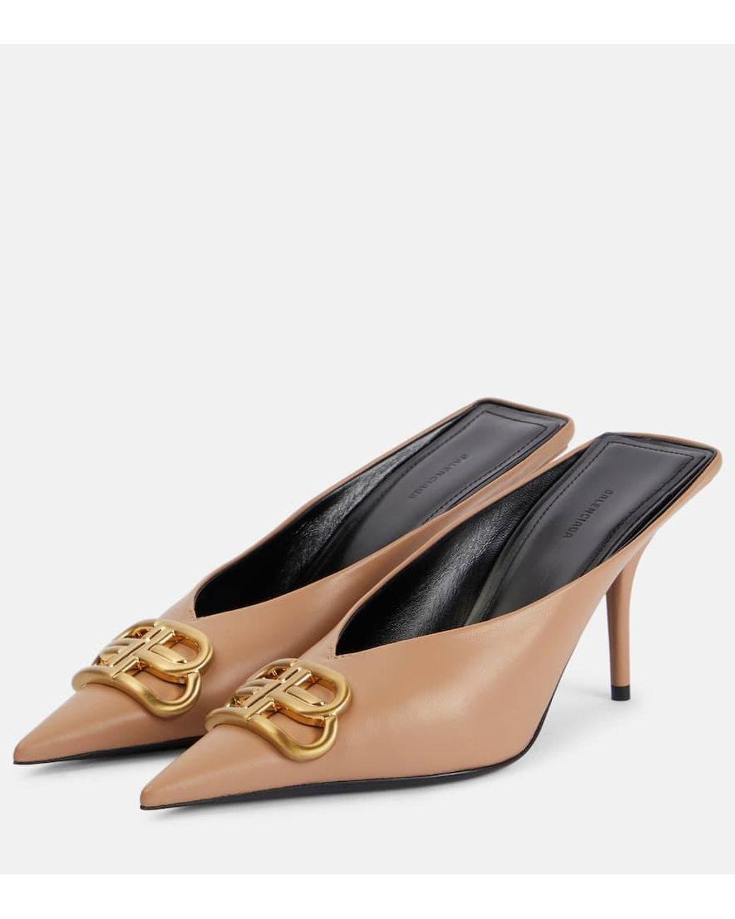 Balenciaga Square Knife 80 Bb Leather Mules in Natural | Lyst