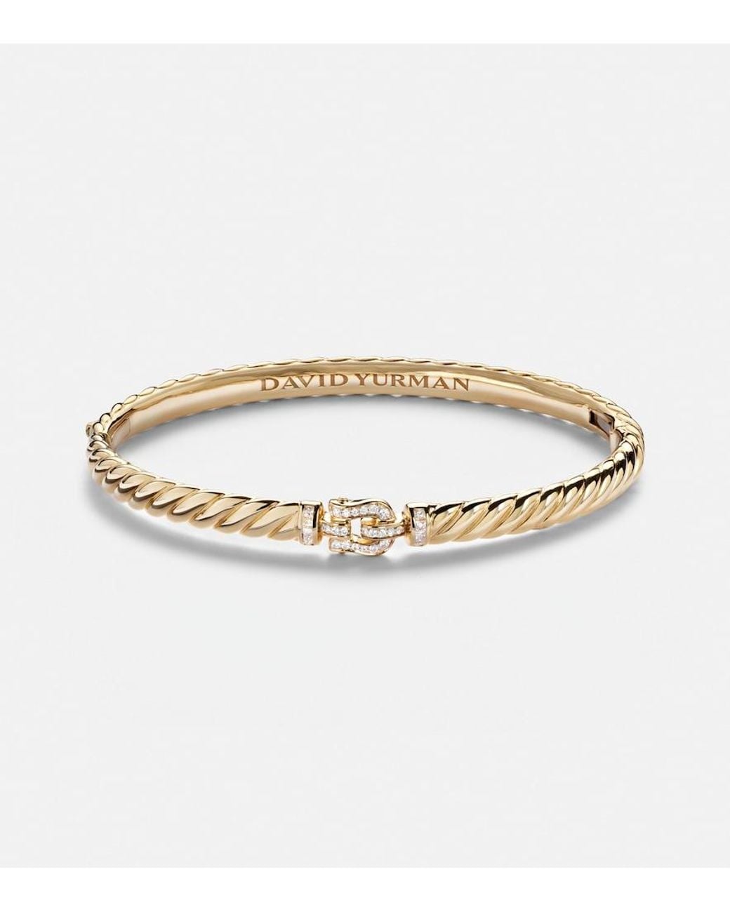 David Yurman Metallic Sculpted Cable Buckle 18Kt Bracelet With Diamonds