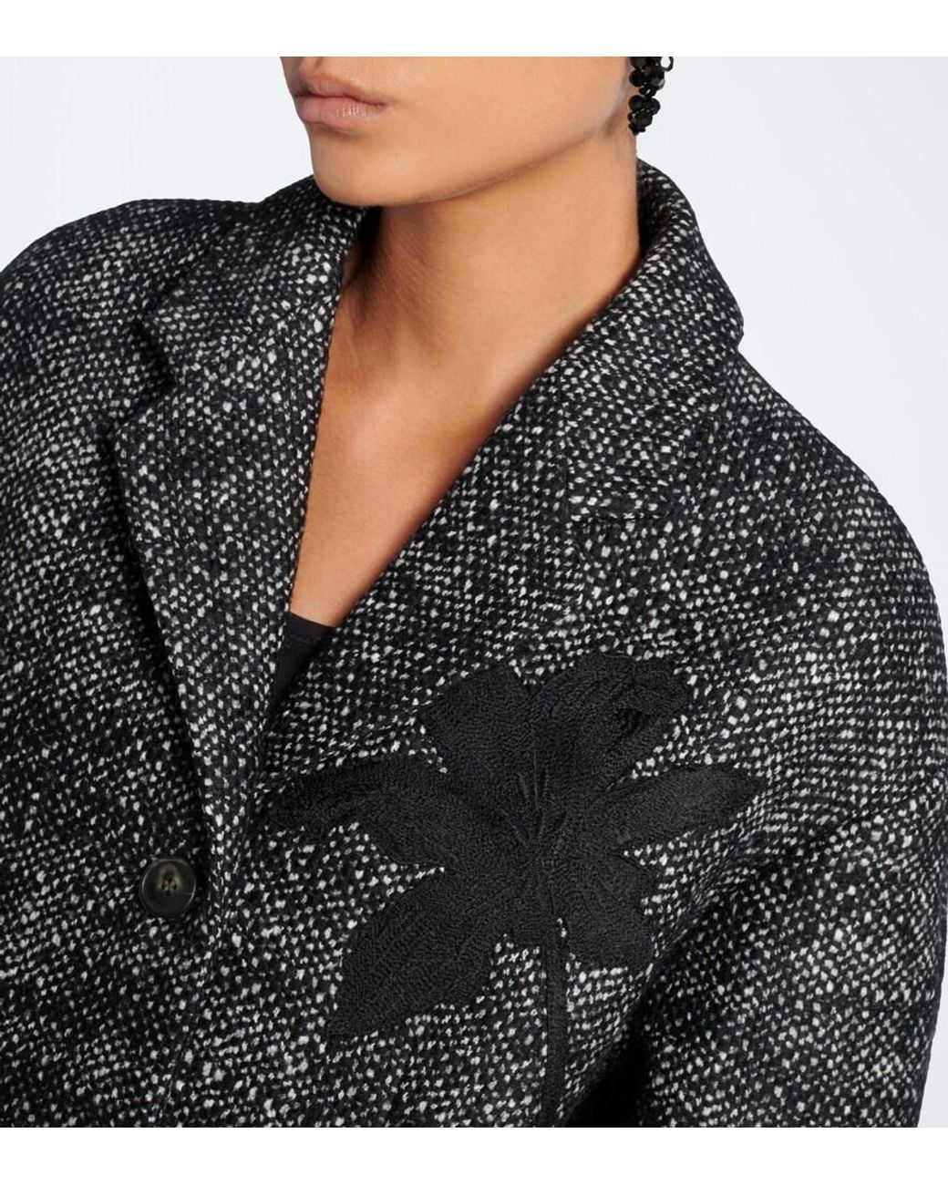 Erdem Black Cropped Embroidered Wool-Blend Jacket