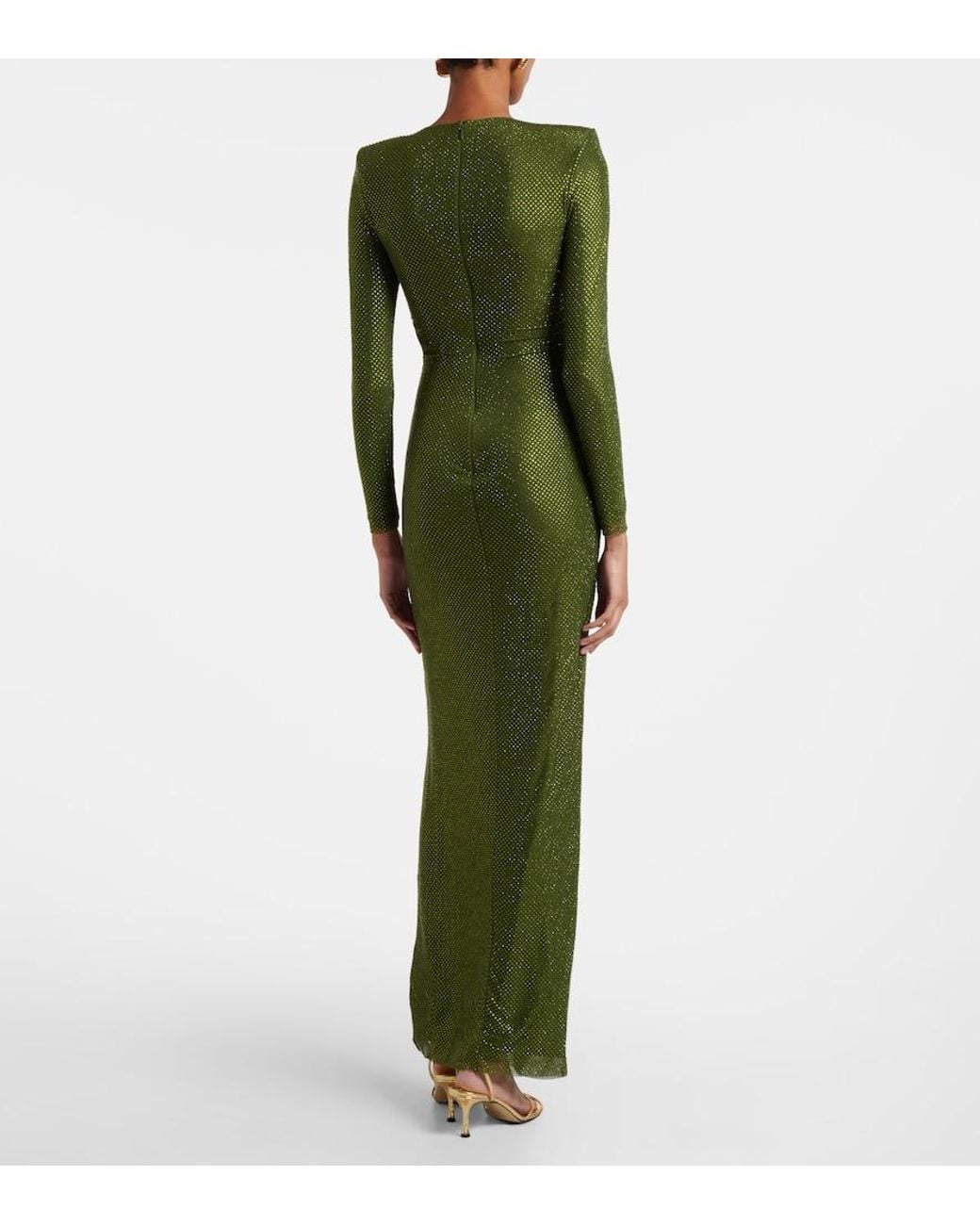 Self-Portrait Green Rhinestone-Embellished Maxi Dress