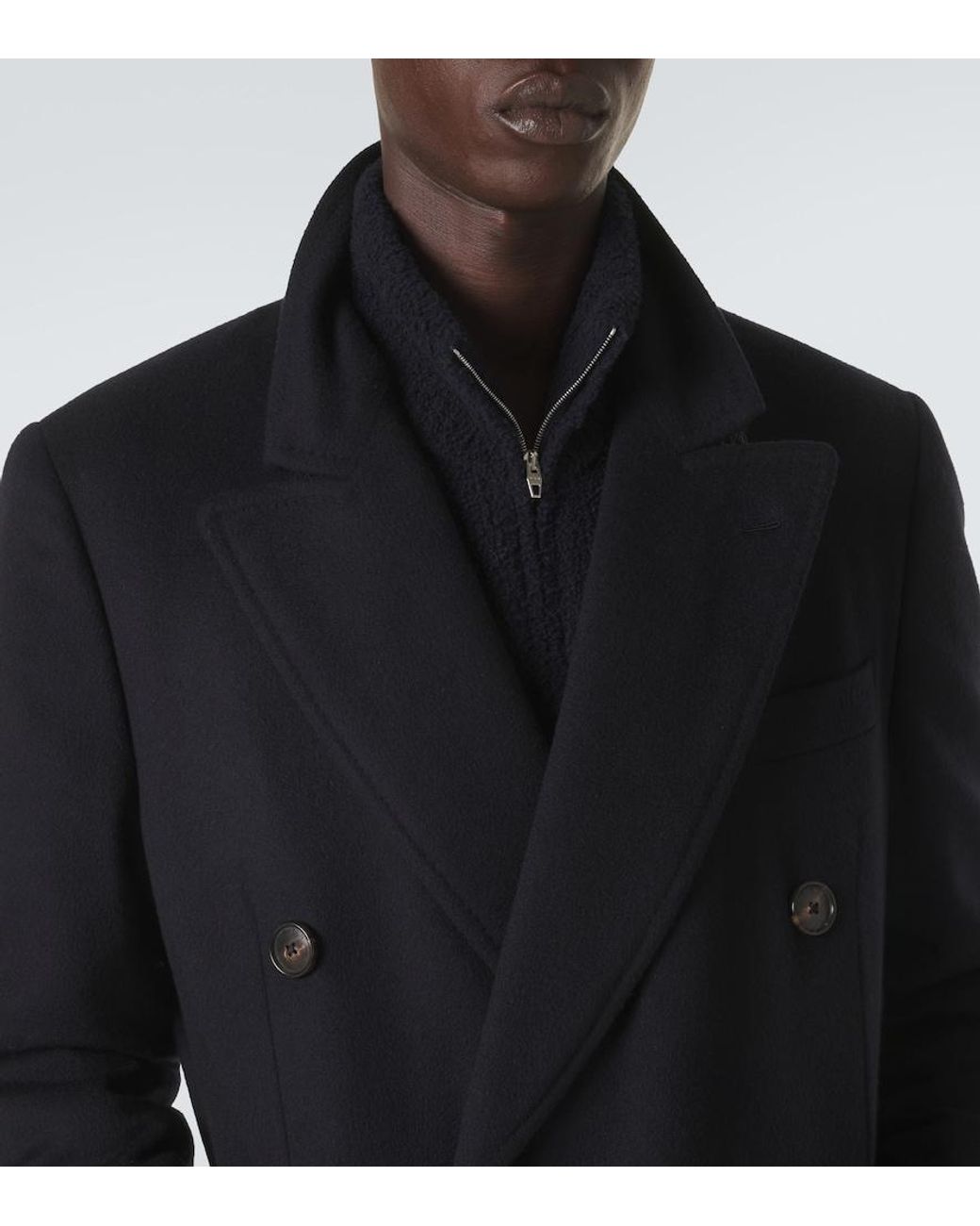 Umit Benan Black President Double-Breasted Cashmere Coat for men