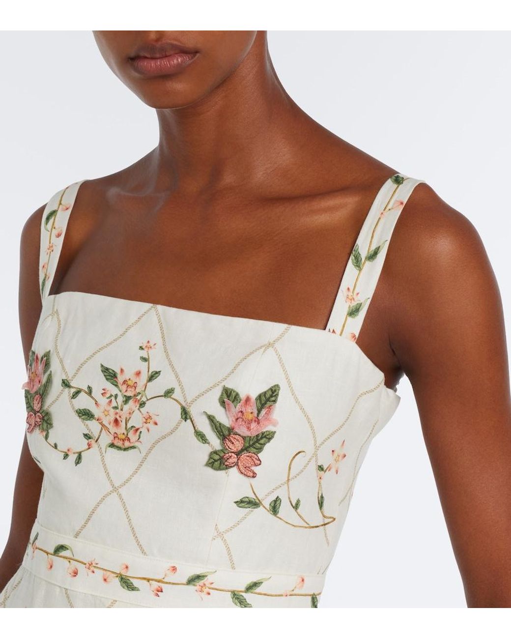 Agua Bendita White Lima Floral Embroidered Linen Maxi Dress