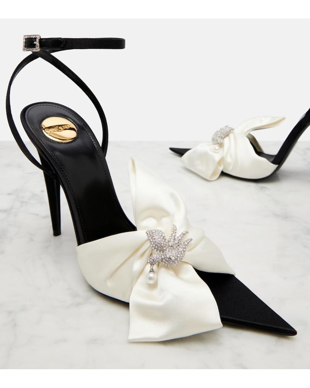 Saint Laurent White Dove Embellished Sandals